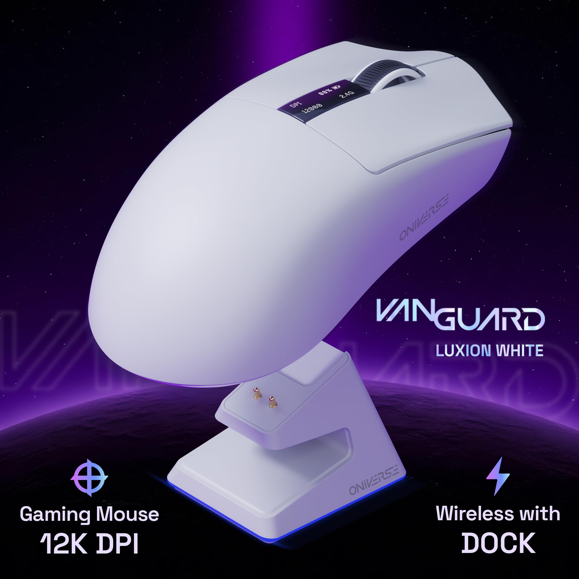 Ratón inalámbrico para Gamers con Base de Carga, Sensor PixArt 12000 dpi, 3 Modos de conexión (2,4 G/Bluetooth/Cable), Pantalla integrada, Polling Rate 1000 Hz, para PC/Mac/PS5/PS4