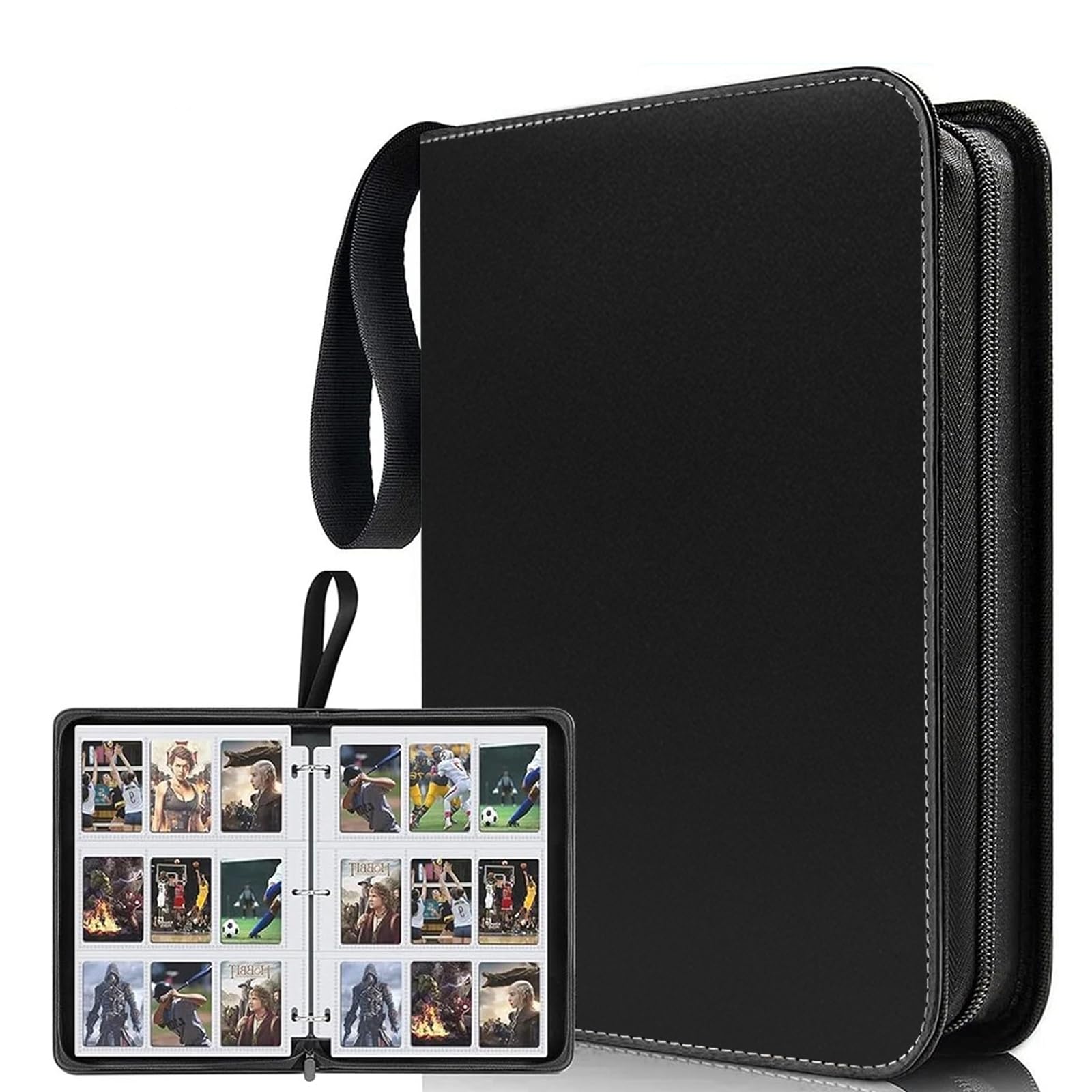 JNBGTU 900 Pockets Trading Card Binder, 50 Pages Removable 18 Pockets/Page Vertical Loading, PU Zipper Card Binder Album Folder Card Collection Binder for Boys Girls Collectors Gifts (Black)