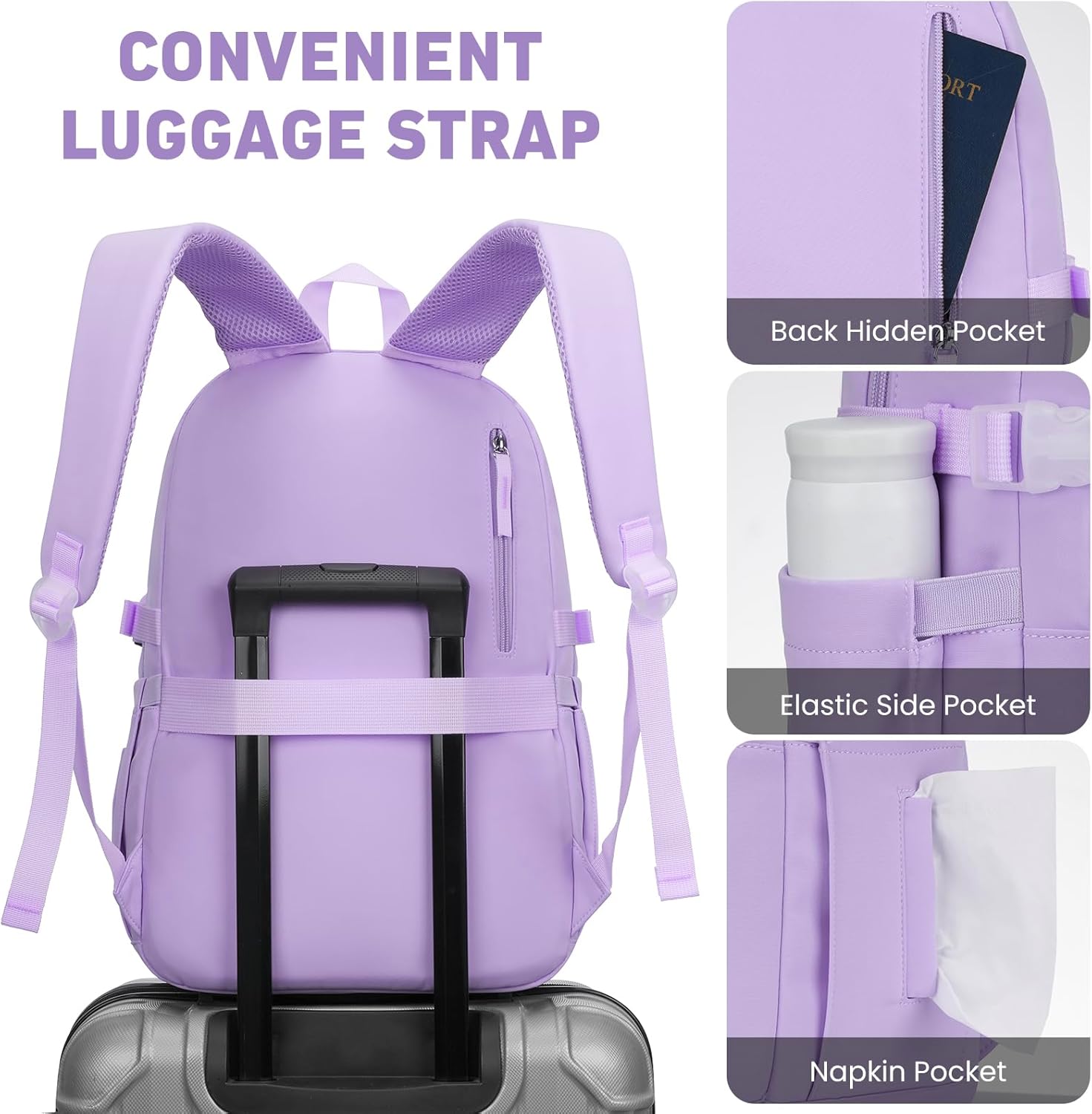 Backpack for School Girls, Cute High School Backpacks for Teens Women Student Large Bookbag 15.6 Inch Laptop Bag with USB Charger Port for College Work Travel Trip (Purple) - Image 5