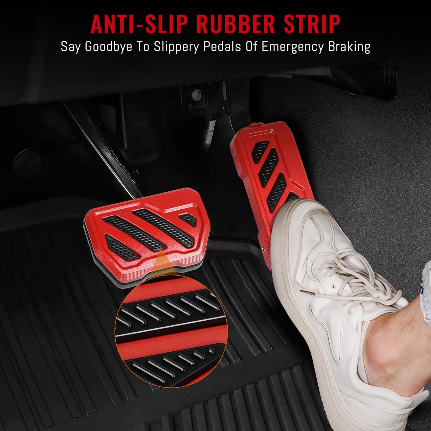 Aluminum Anti-Slip Gas Pedal Brake Pedal Covers Kit Compatible with 2018-2025 Jeep Wrangler JL/JLU 4XE Gladiator JT No-Drilling Brake & Gas Accelerator Foot Pedal Pads - 2 PCS Red