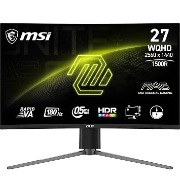 MSI MAG 27CQ6PF 27 Inch WQHD Curved Gaming Monitor - 1500R 2560 x 1440 Rapid VA Panel, 180 Hz / 0.5ms (GtG, Min.), Adaptive-Sync - DP 1.4a, HDMI 2.0b CEC