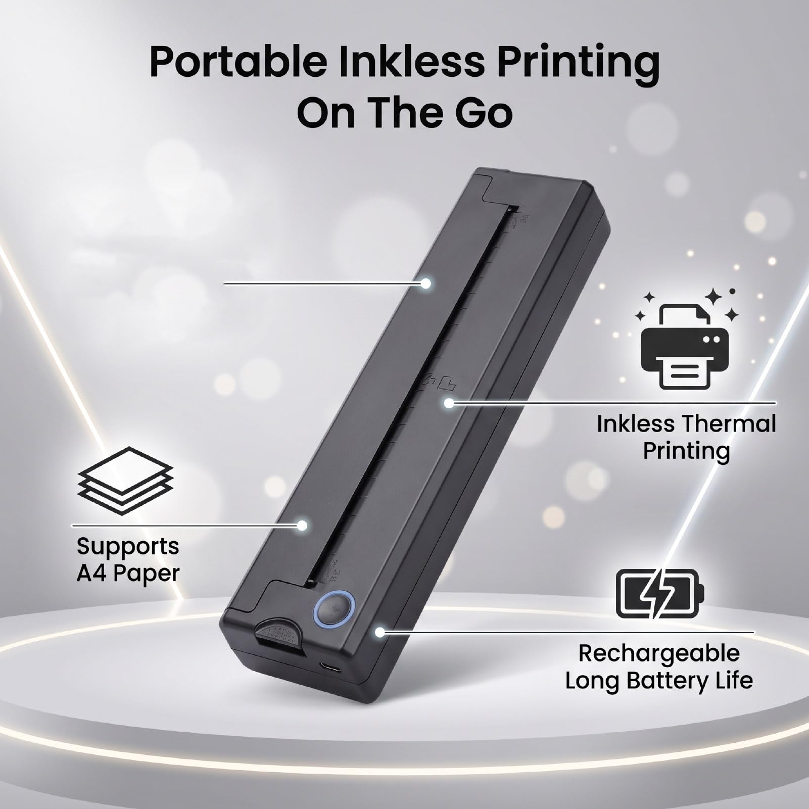 Fafeicy Imprimante Thermique Portable 203 Dpi avec Support Papier Format A4
