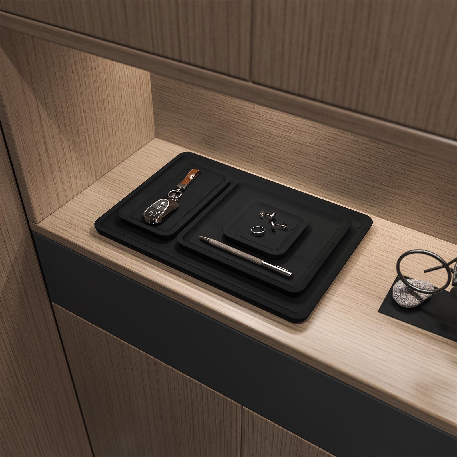 Plateau À Bijoux En Bois, Organisateur De Bijoux Jewelry Tray Présentoir À Bijoux 10x10x1.5cm (noir) | Petit plateau à bijoux - 10 x 10 x 1,5 cm - Noir - Plateau à bijoux Papten - Insert à bijoux pour tiroirs
