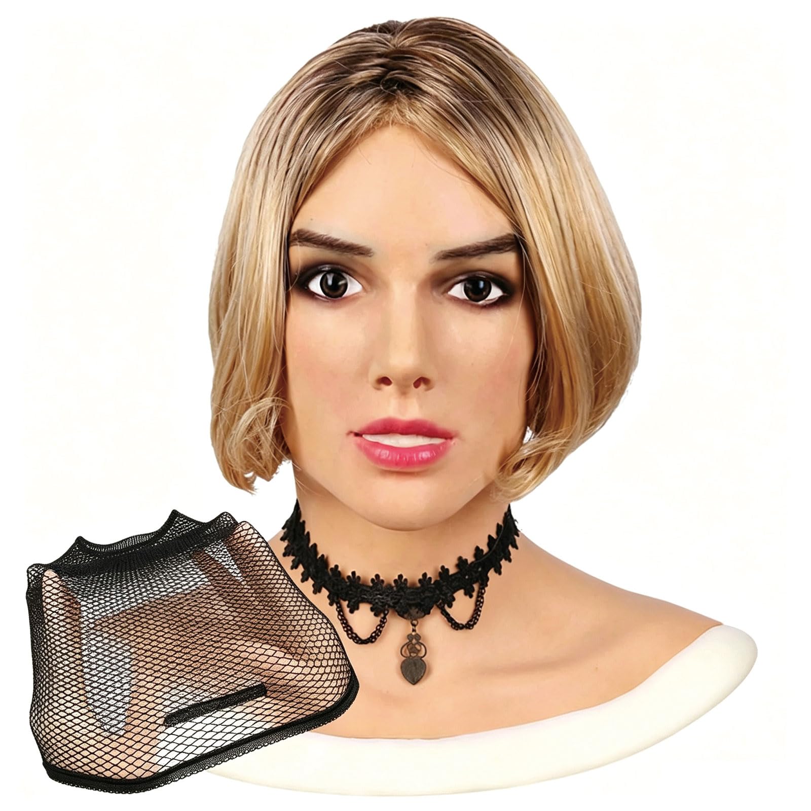 Realistische Silikon-Frauenmaske mit Make-up, Vollkopfmaske für Cosplay | Realistischer Frauenlook aus weichem Silikon mit Make-up, ideal für Crossdresser, Drag, Cosplay, Halloween und Partys