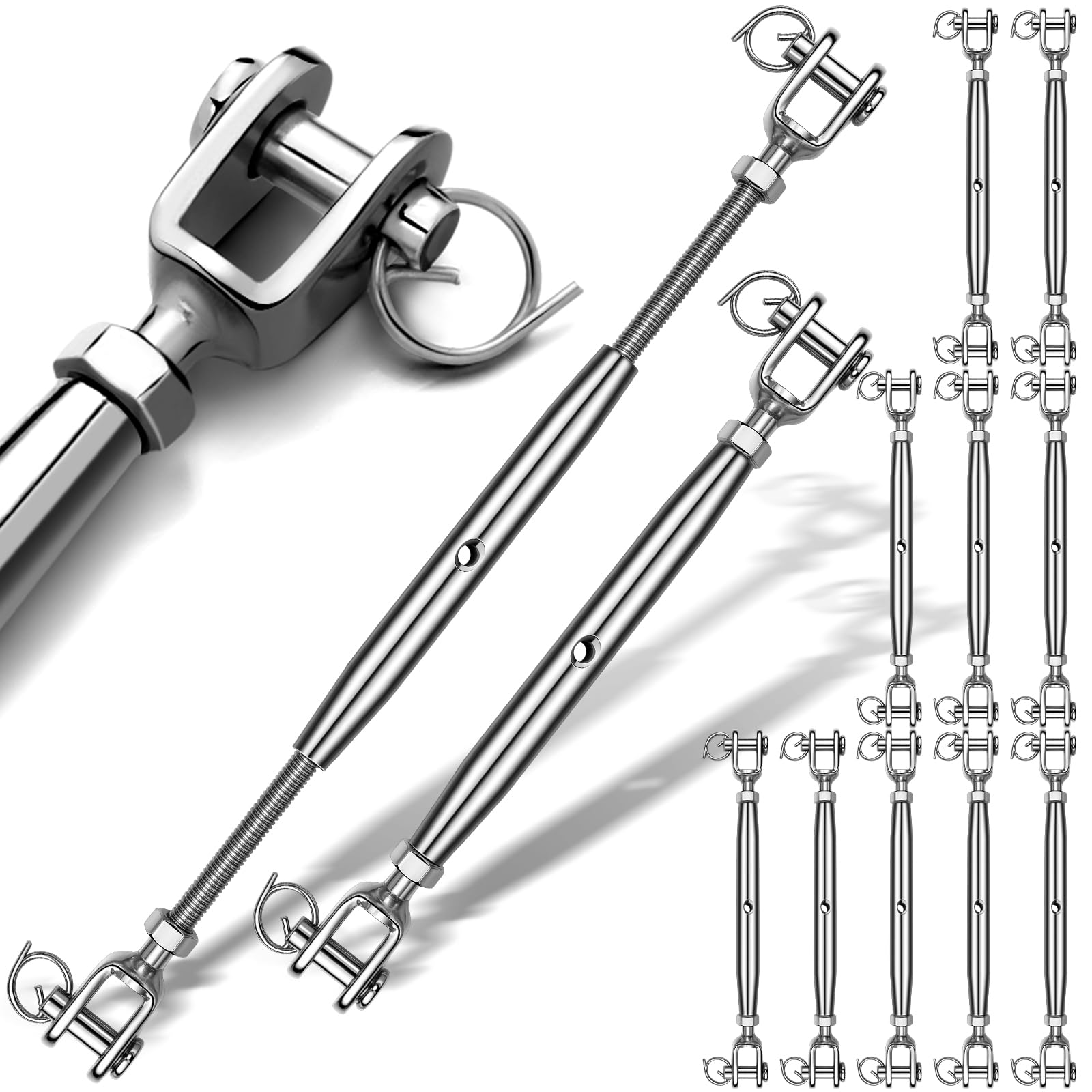 Photo 1 of Frienda 10 Pcs 1/4 (M6) 316 Polished Stainless Steel Turnbuckle Jaw Rigging Closed Body Turnbuckle with Jaw Screw Rigging Hardware for Marine Grade Fastening and Binding Rope