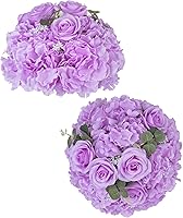 Vista 1 de BLOSMON Bolas de Flores Artificiales Centros de Mesa de Boda 2 Piezas 11.8" Lila Flores Falsas Rosa Hortensia Arreglo de Bolas Centro de Mesa