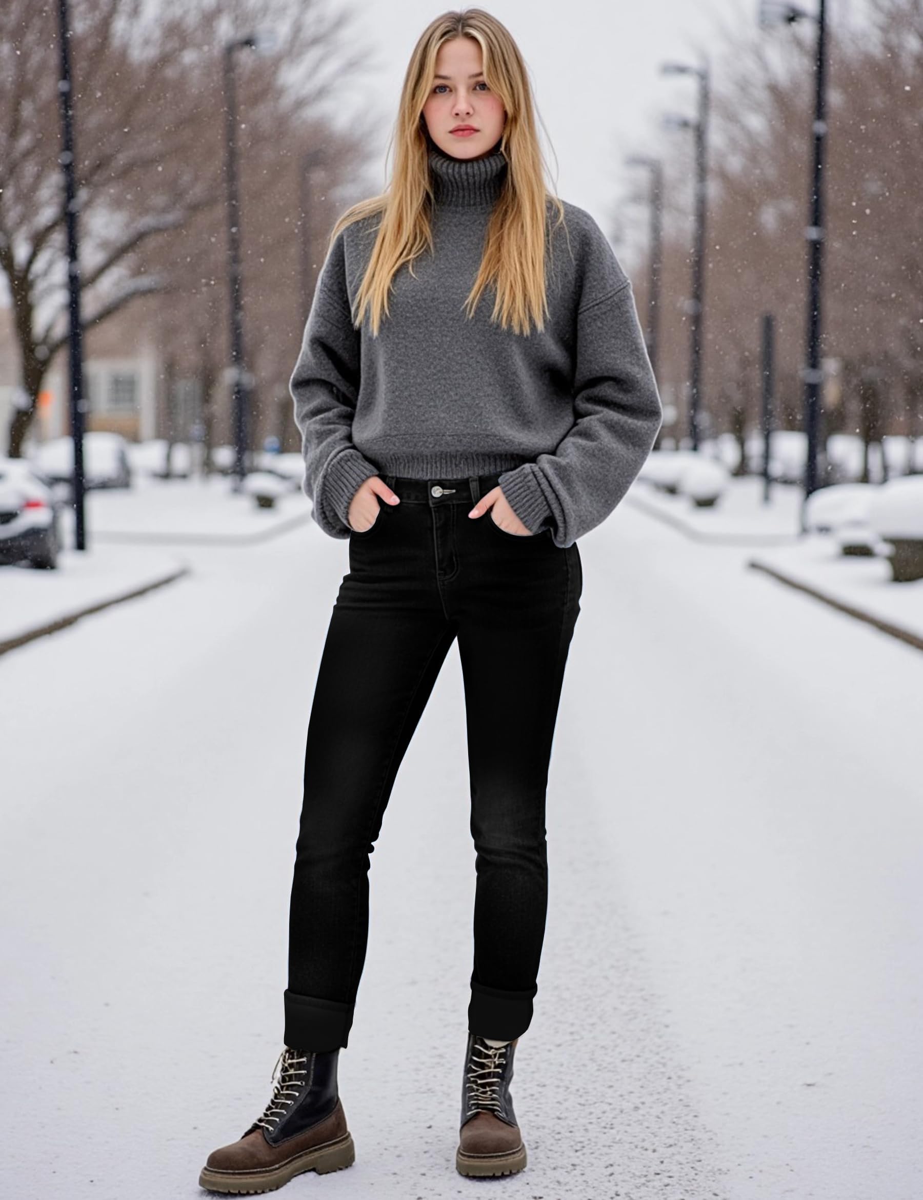 Jean Polaire Femme Hiver Pantalon Chaud Stretch Thermique Skinny Confortable Pantalon Denim Épais Mode