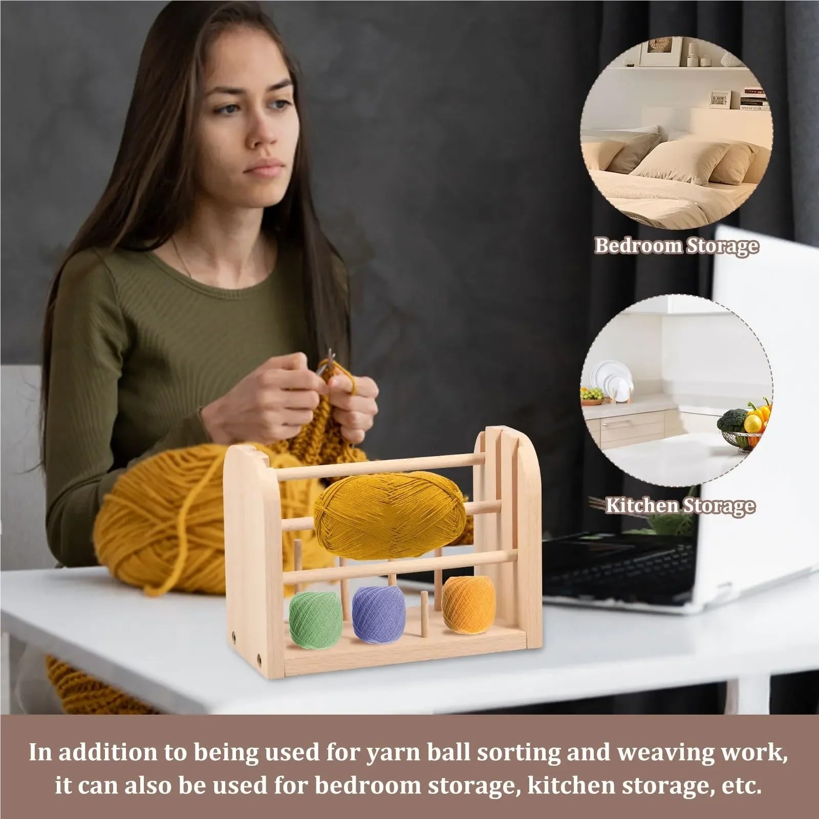 porta ovillos Soporte de carretes madera, soporte hilo desmontable, organizador coser haya multifuncional, suministros ganchillo