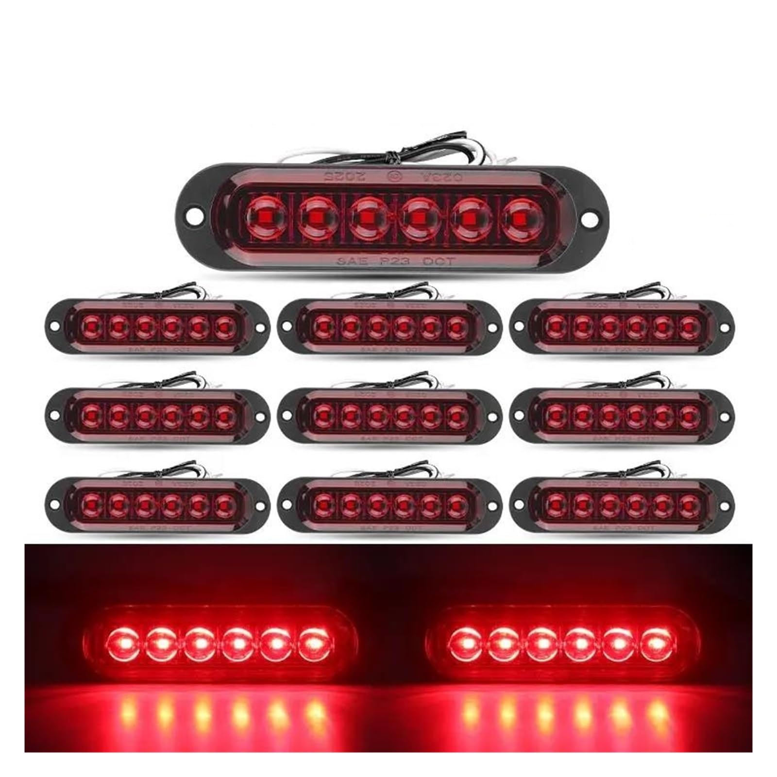 Generico Frecce Laterali 10 pezzi Mark luci LED indicatore posizione laterale lampada segnalazione per camion auto rimorchio autobus pick-up camper Indicatore Direzione(10x 6Leds Red)