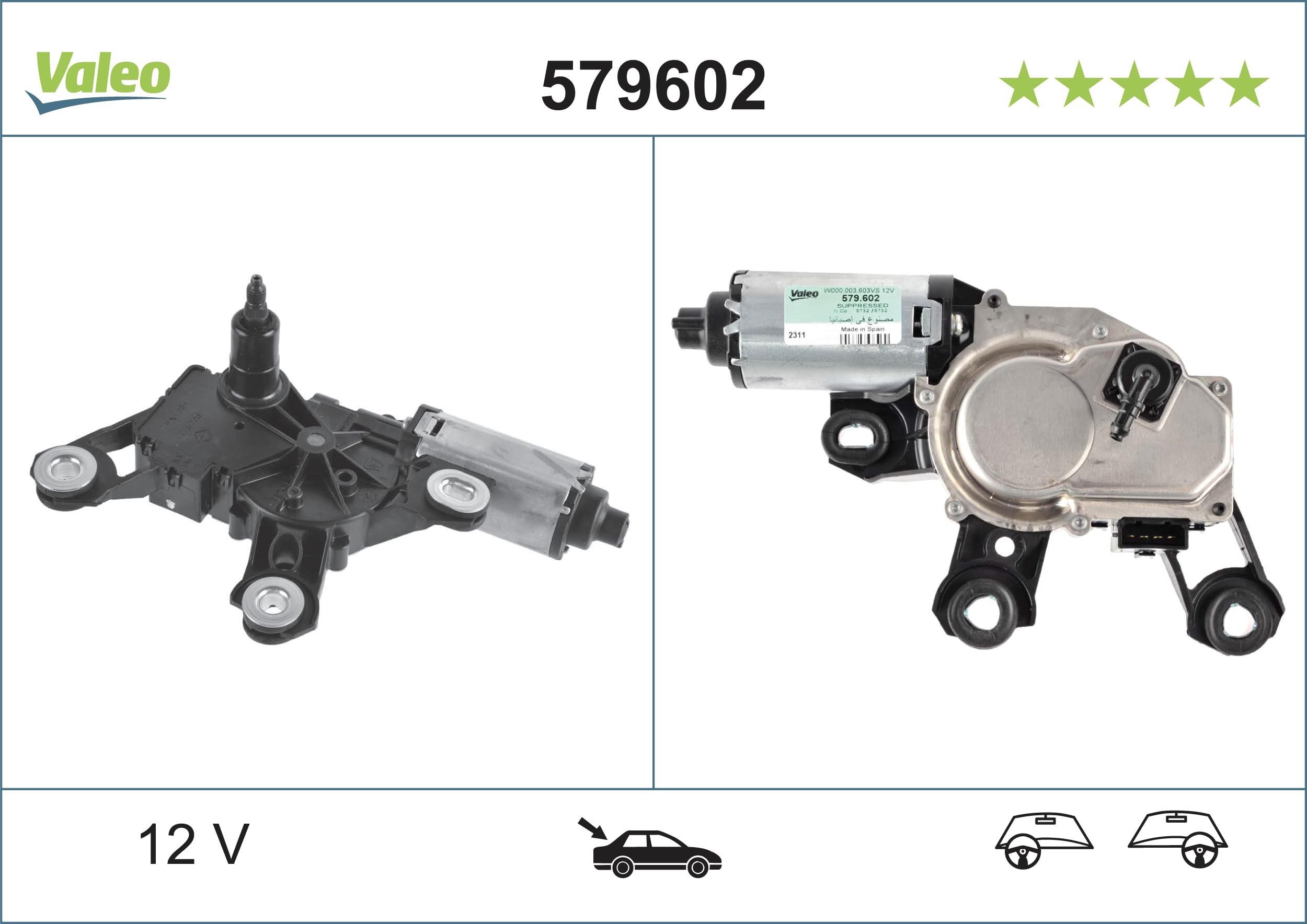 VALEO - Motorino Tergicristallo - Posteriore - 579602 - A4, A6, ALLROAD