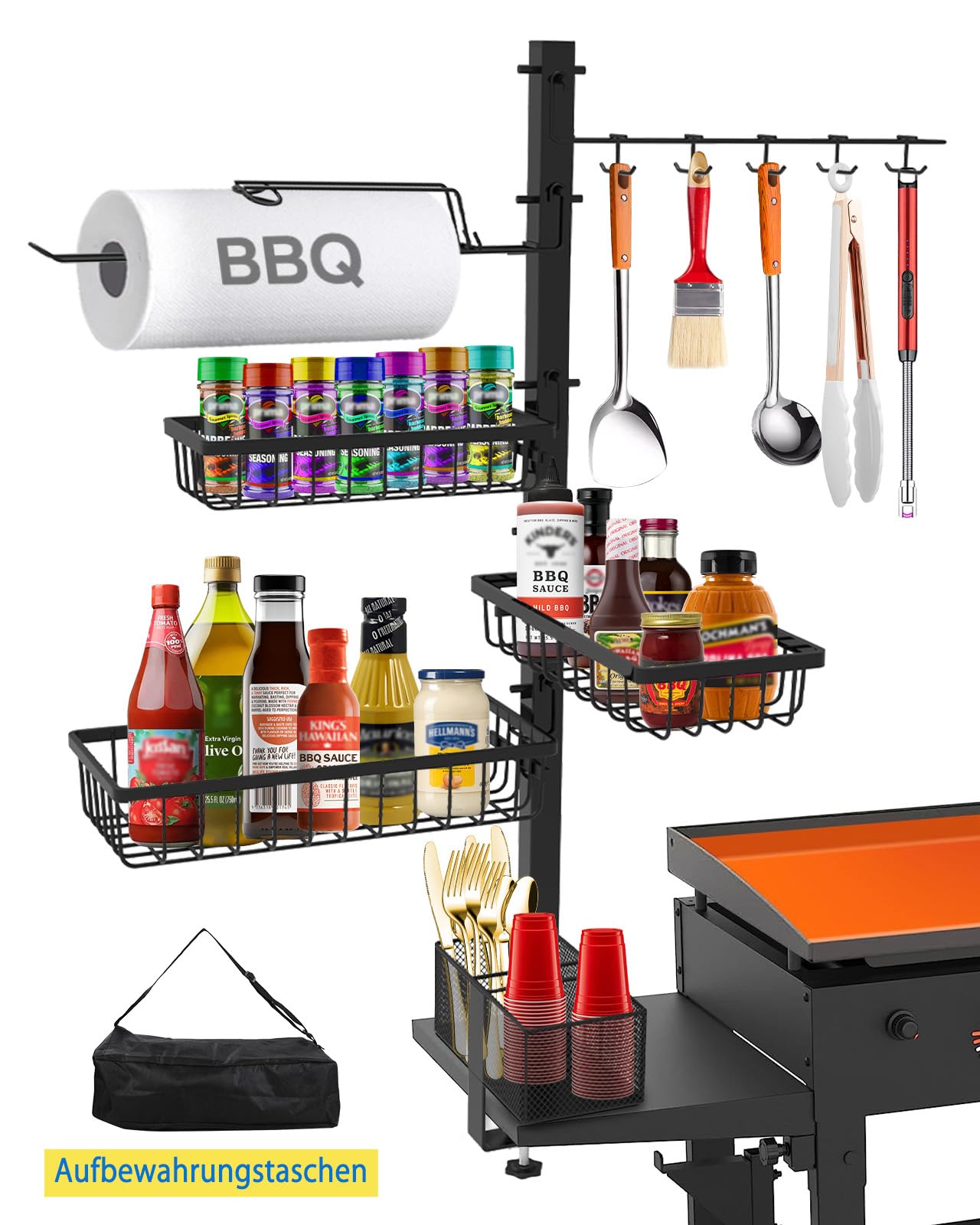 Grill-Caddy für Blackstone Grill zubehör, Grillzubehör mit Papierhandtuchhalter, Outdoor-Küchenzubehör für Camper, Grillzubehör, Organizer, Geschenke Geburtstagsgeschenk für Männer Papa
