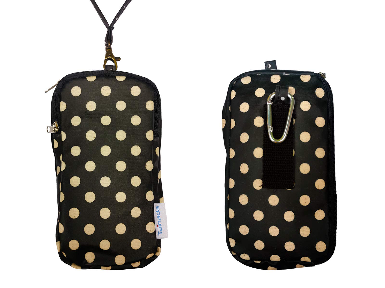 Men Women Sports Phone Pouch, Tainada Two Zippered Pouch Carry Bag for iPhone 15/14 Pro Max, 15/14 Plus, Samsung Galaxy S24+, S23, Note 20, A54, Google Pixel 8, 7,7a (Black White Polka Dots)