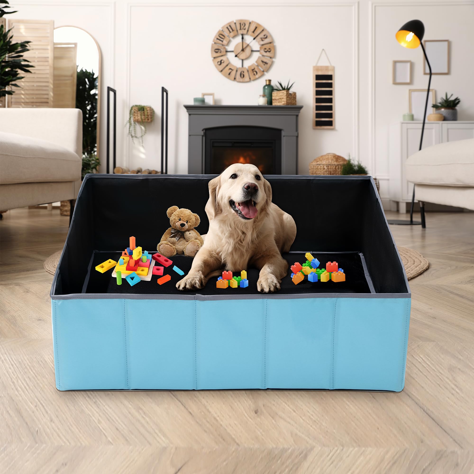 BALAPET Boîte de Mise Bas pour Chiens et Chiots, Parc de Mise Bas Pliable et Portable, Parc pour Chiot (Noir, carré, 94 x 94 x 30,5 cm)