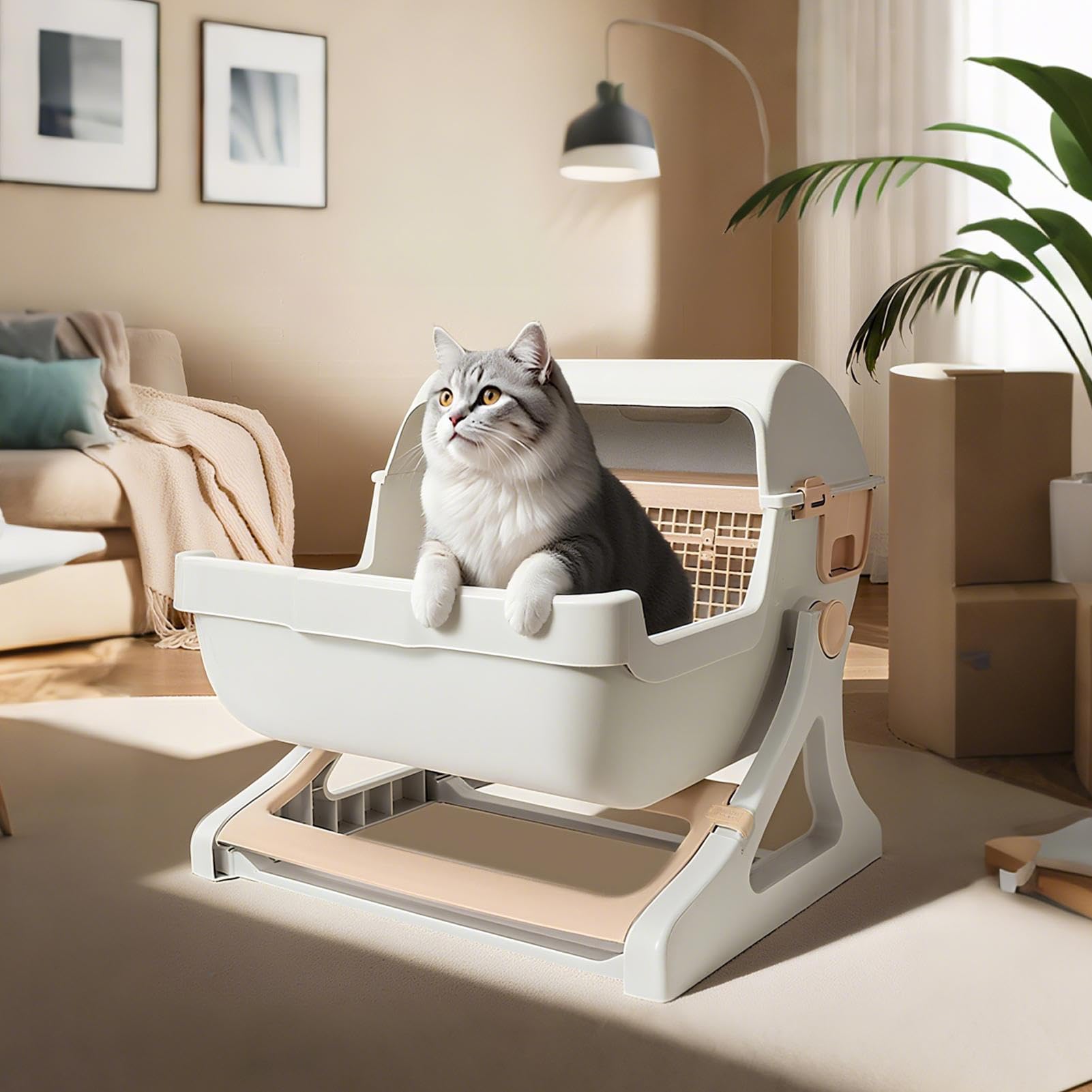 Automatische Katzenklo - Intelligenter Katzenklo,Großes Selbstreinigendes Geruchsneutrales Sicherheits-Design Mit Offenem Deckel Für Mehrkatzenhaushalt Wohnung Außenbereich Und Innenräume