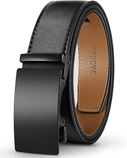 Mens Belts Leather Ratchet - Slide Black Belt with Easier Adjustable Automatic Buckle for Casual Jeans, Business Pants