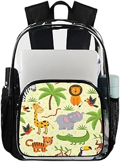 Mochila transparente com estampa de animais da selva para livros, animais fofos, mochila transparente à prova d'água, mochila transparente de PVC com alça de ombro reforçada para escola, trabalho, viagens, Multicor