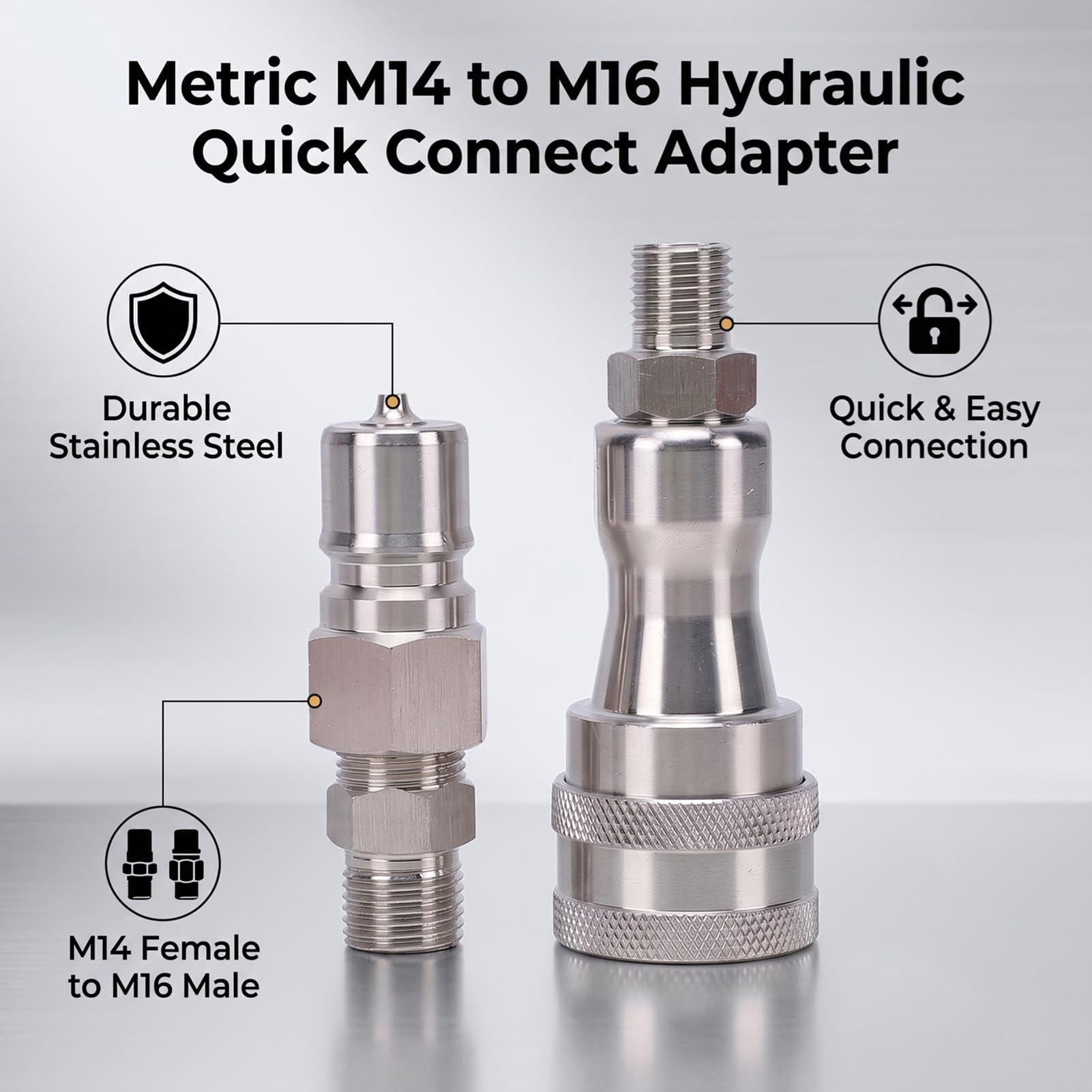 AMONIDA Adaptateur Hydraulique M14 à M16 pour Mini Pelle AGT Rapide