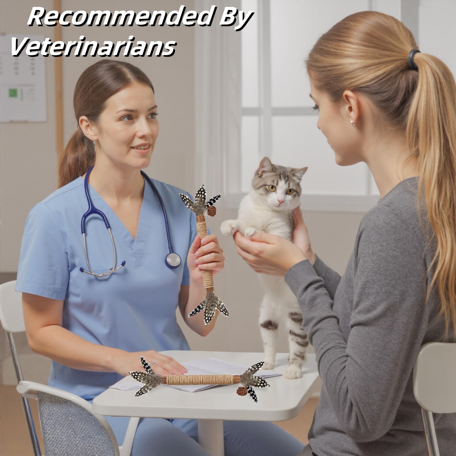 GREMBEB Cat Toys,3 Pack Silvervine Cat Feather Toy Kitten Chew Stick Catnip Treat with Bell for Cleaning Teeth Indoor Kitty Teaser Wand Molar Snack Interactive Pet Rabbit Bunny Hamster