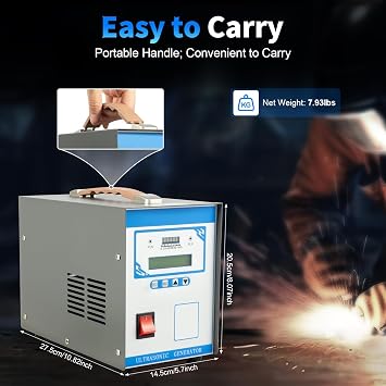 Ultrasonic Spot Welder, 200-700W Electric Pulse Welding Machine for 0.1-3mm Thickness PP/ABS/PE/PET, 572F Melting 0-19.99s 28KHz Plastic Spot Welding Machine w/ Handheld Welding Gun, 5.7*10.82*8.07in