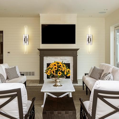 Miniatura 5 de Juego de 2 lámparas de tocador de baño apliques de pared de tubo de cristal base de color níquel luces de pared de baño lámpara de pared de mesita