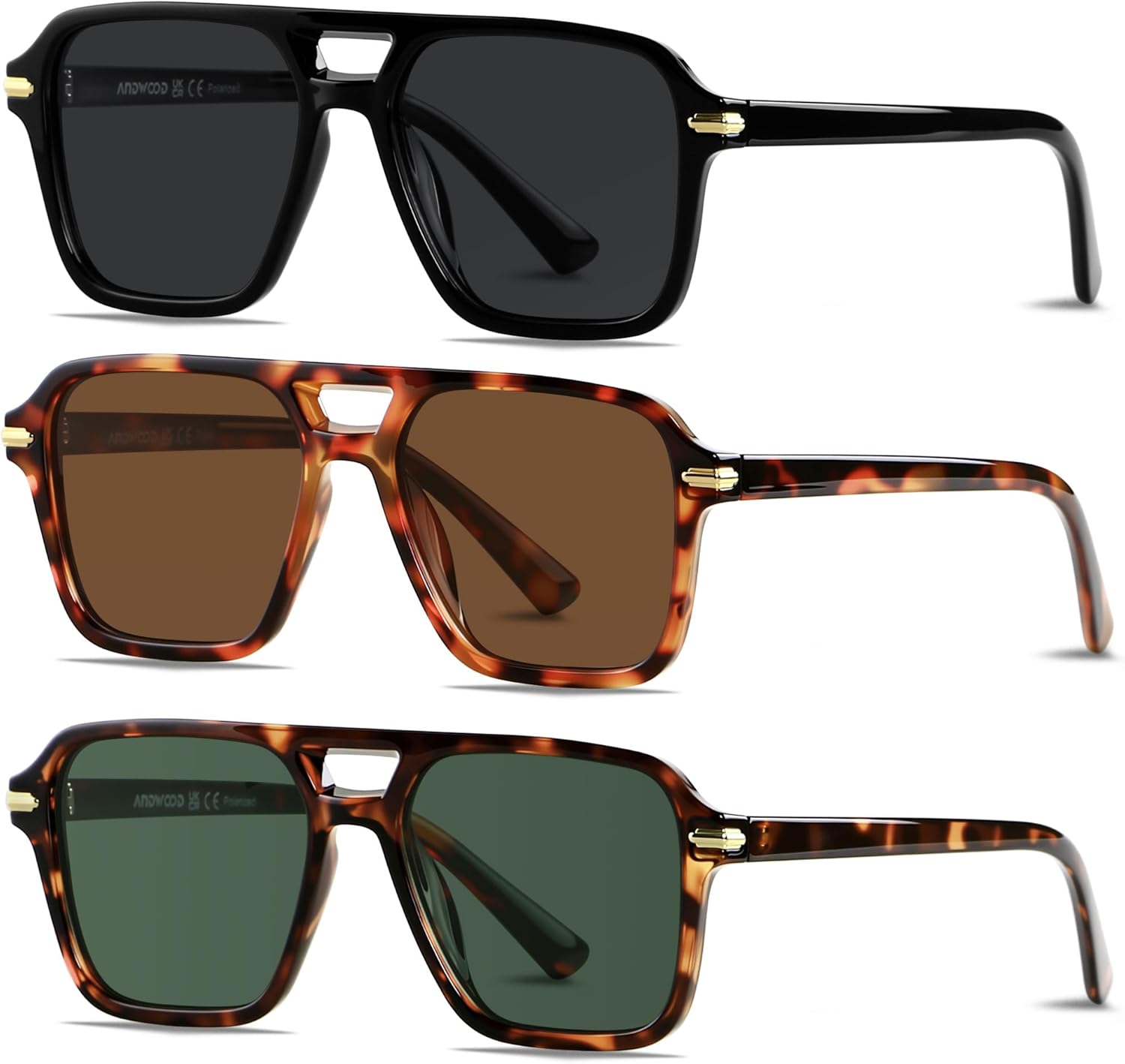 ANDWOOD Polarized Aviator Sunglasses for Women Men Retro 70s 80s 90s Aviators Trendy Square Pilot Vintage Shades