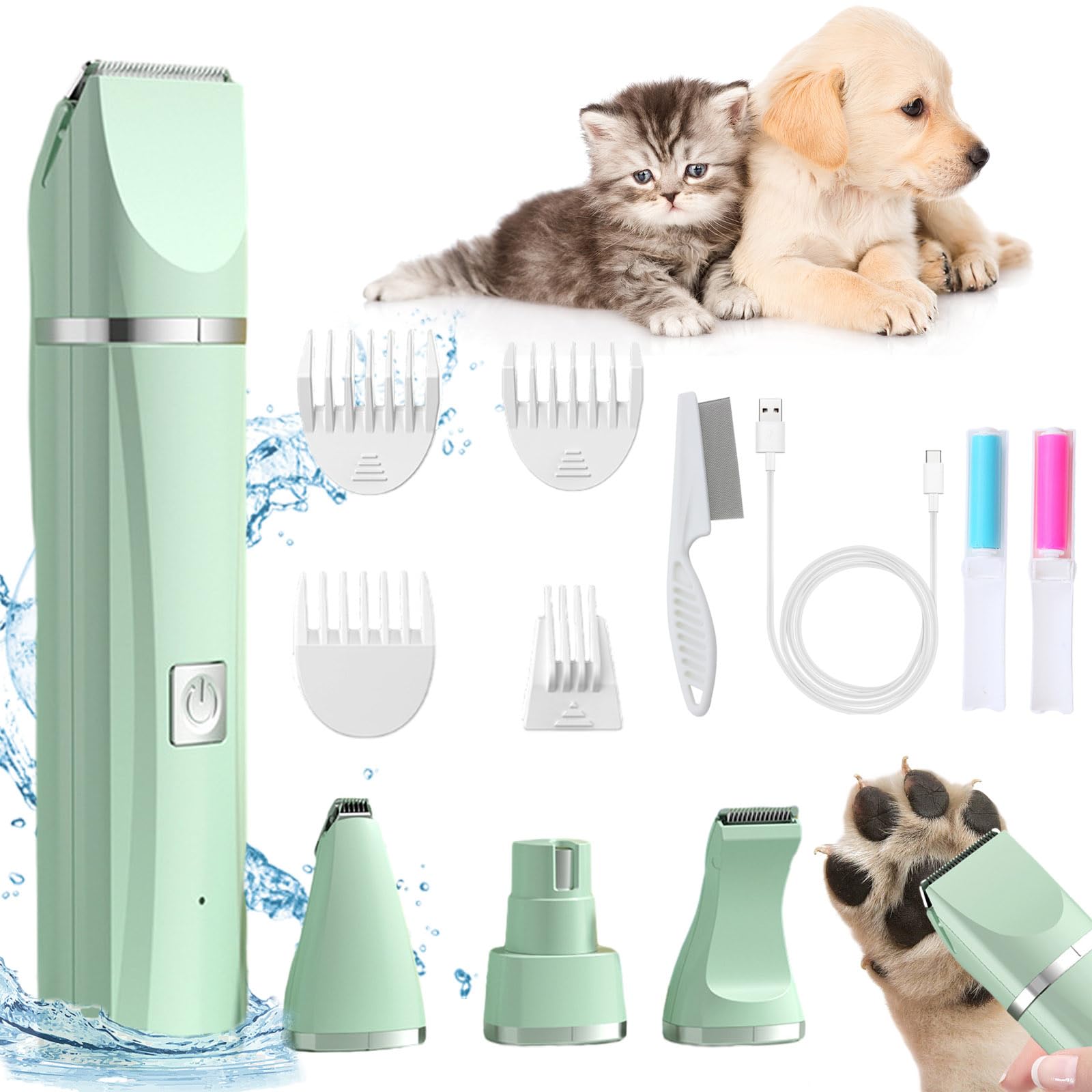 Lettuce Pets Grooming Set,Pet Pro with Ceramic Blades,Pet Pro 4 Different Blades, Dog Grooming Kit,4 in 1 Cordless Electric Trimmer for Grooming Paws,