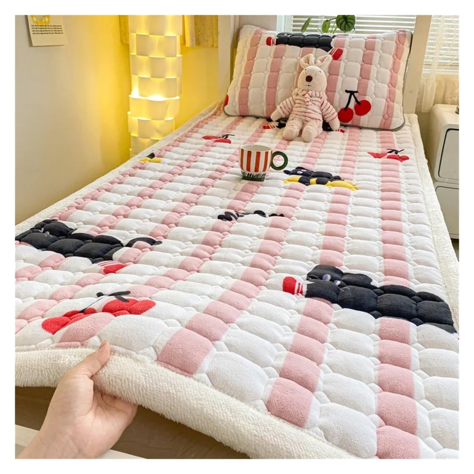 Colchoneta de invierno y cubrecolchón de terciopelo térmico para cama doble