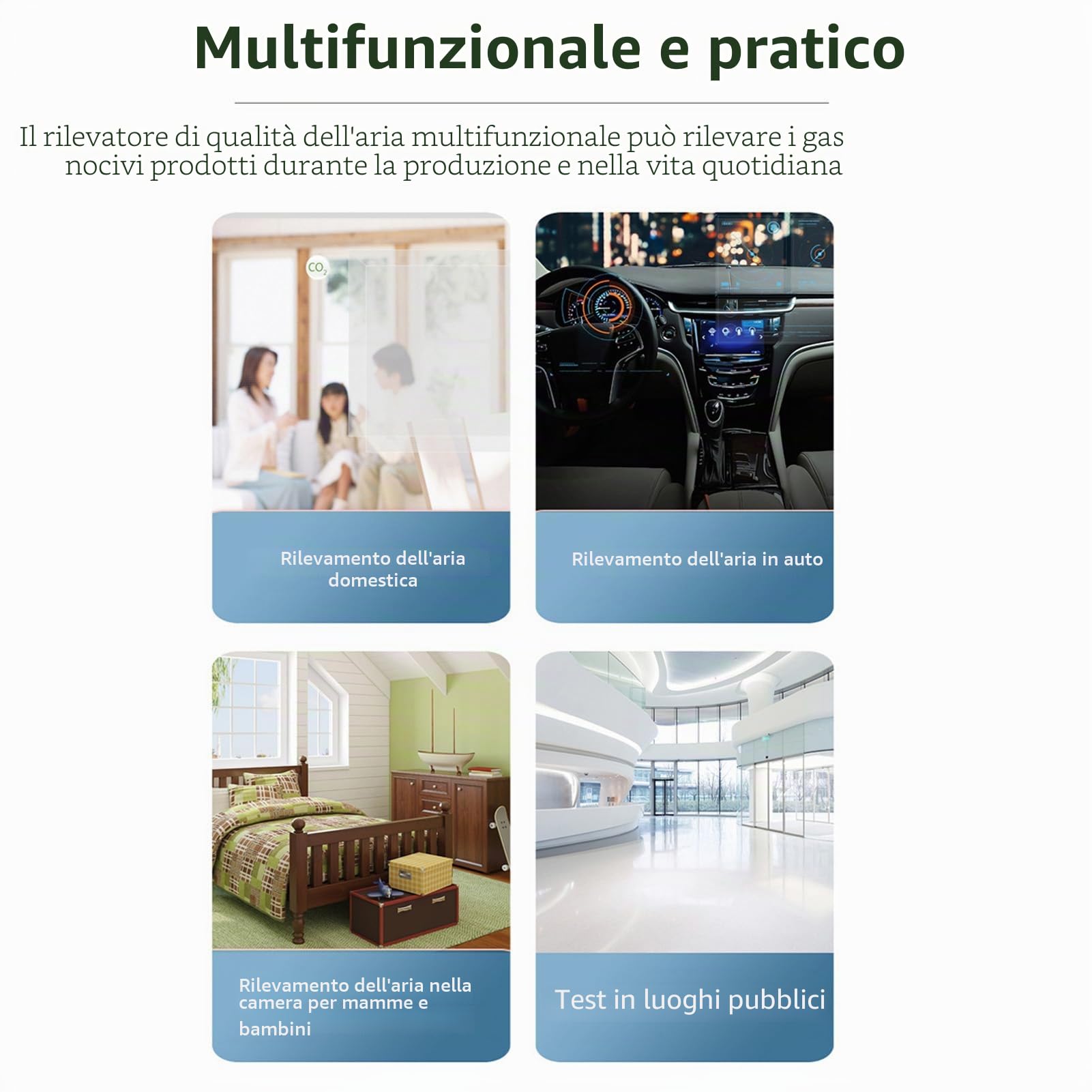 Rilevatore di CO2 TVOC HCHO, Monitor Sanitario Portatile per Interni PM2.5 PM10 con Allarme per Test della qualità 'aria (WHITE)