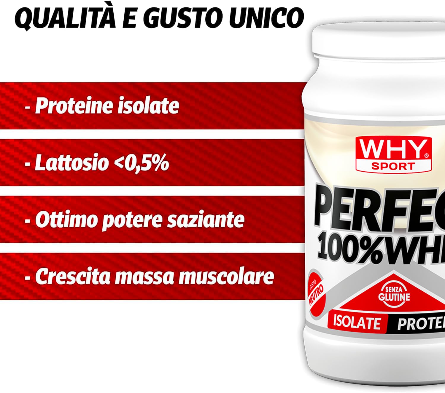 WHY SPORT PERFECT 100% WHEY - Proteine Whey - Proteine Isolate - Proteine in Polvere con Aminoacidi Essenziali per la Massa Muscolare - Gusto Neutro - 450 gr