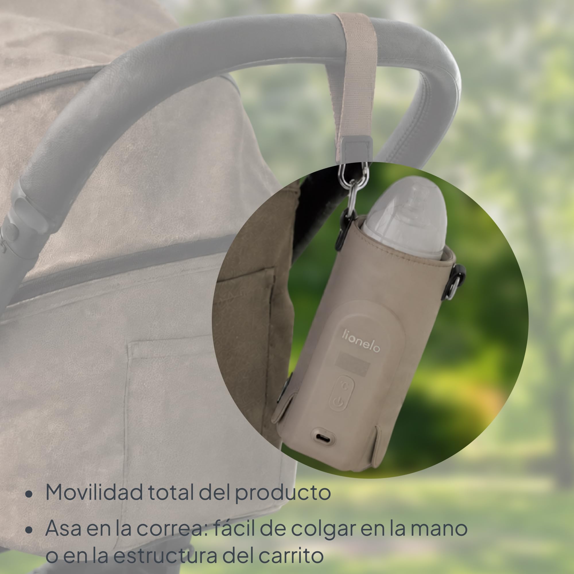 LIONELO Thermup Go Evo Calientabiberones Portátil Para Bebé, Mantiene los Líquidos Calientes, 5 Temperaturas de Funcionamiento de 38 a 50 oC, hasta 9 horas de Funcionamiento Pantalla LCD (Beige topo) | Mantiene calientes los líquidos, 5 temperaturas de 38