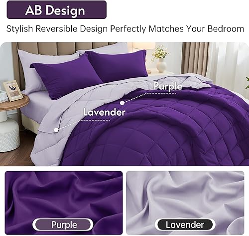 Miniatura 3 de MUXHOMO - Juego de ropa de cama reversible de 7 piezas en una bolsa, ptodas las estaciones - Incluye edredón, sábana encimera, sábana bajera, fundas