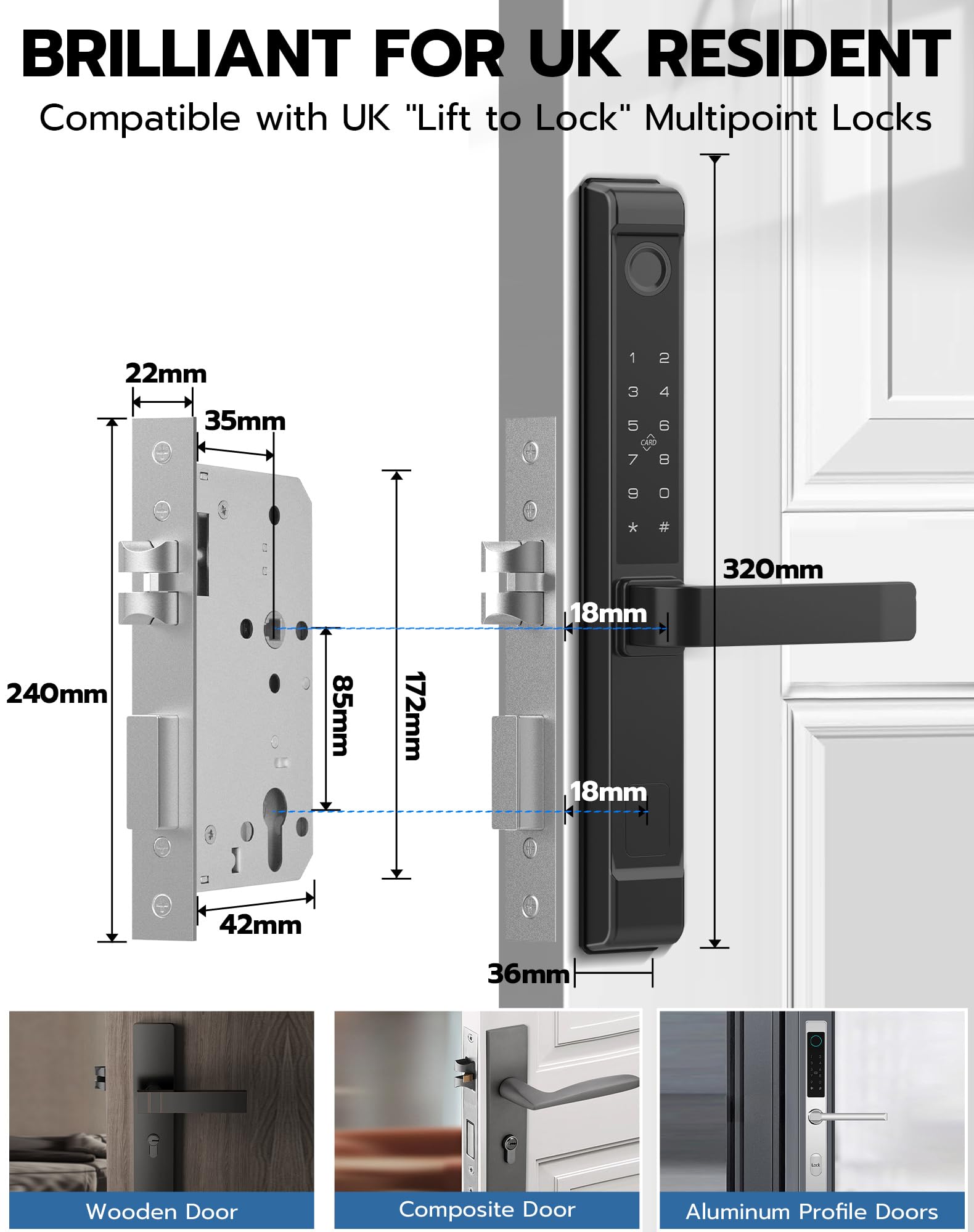 Eseesmart Fingerprint Smart Door Lock with Handle, Door Lock with Keypad RFID Fingerprint Remote Unlock - Image 2