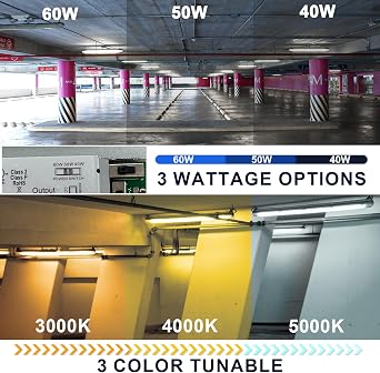 4FT LED Vapor Tight Light, 60W/50W/40W Wattage Selectable, 3CCT 3000K-4000K-5000K, IP66 Waterproof LED Vapor Proof Shop Lights for Car Wash, Walk-in Freezer, Garage, 100-277V, ETL Listed (6-Pack)
