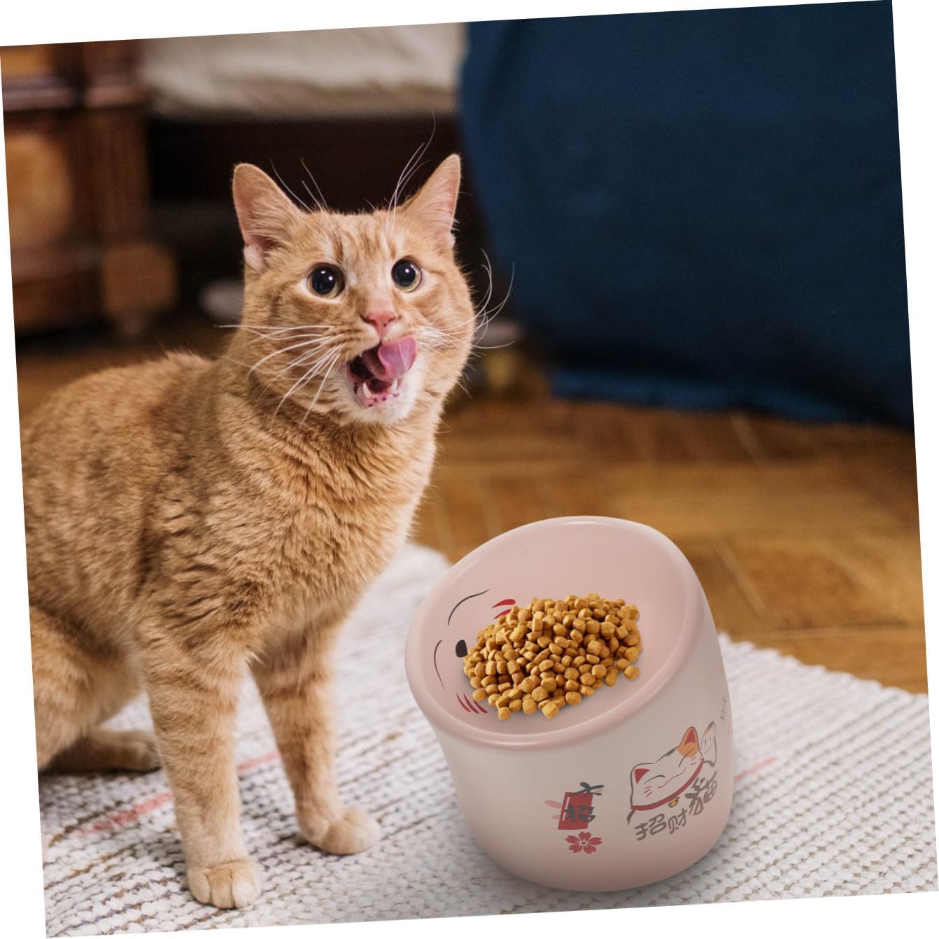 Ceramic Cat Feeding Bowl Anti-Overturn Raised Pink Pet Water Drinking Holder Elevated Kitten Food Dish for Indoor Cats