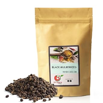 NY SPICE SHOP Dried Black Mulberry 8 Ounce Natural Dry Mulberry Wild Black Mulberries Morus Nigra Naturally Sweet Flavor Great for Snacking, Desserts Raw Fruit