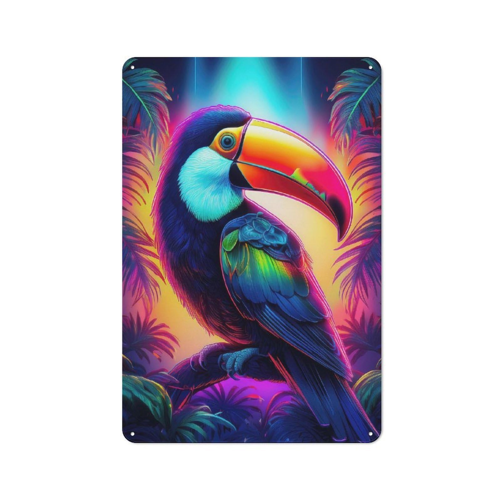 Junmoney Neon Toucan Tin Wall Plaque 30X20cm With For Man Cave Or Games Room, A New Home Present For Leisure-Room Decor Enthusiasts