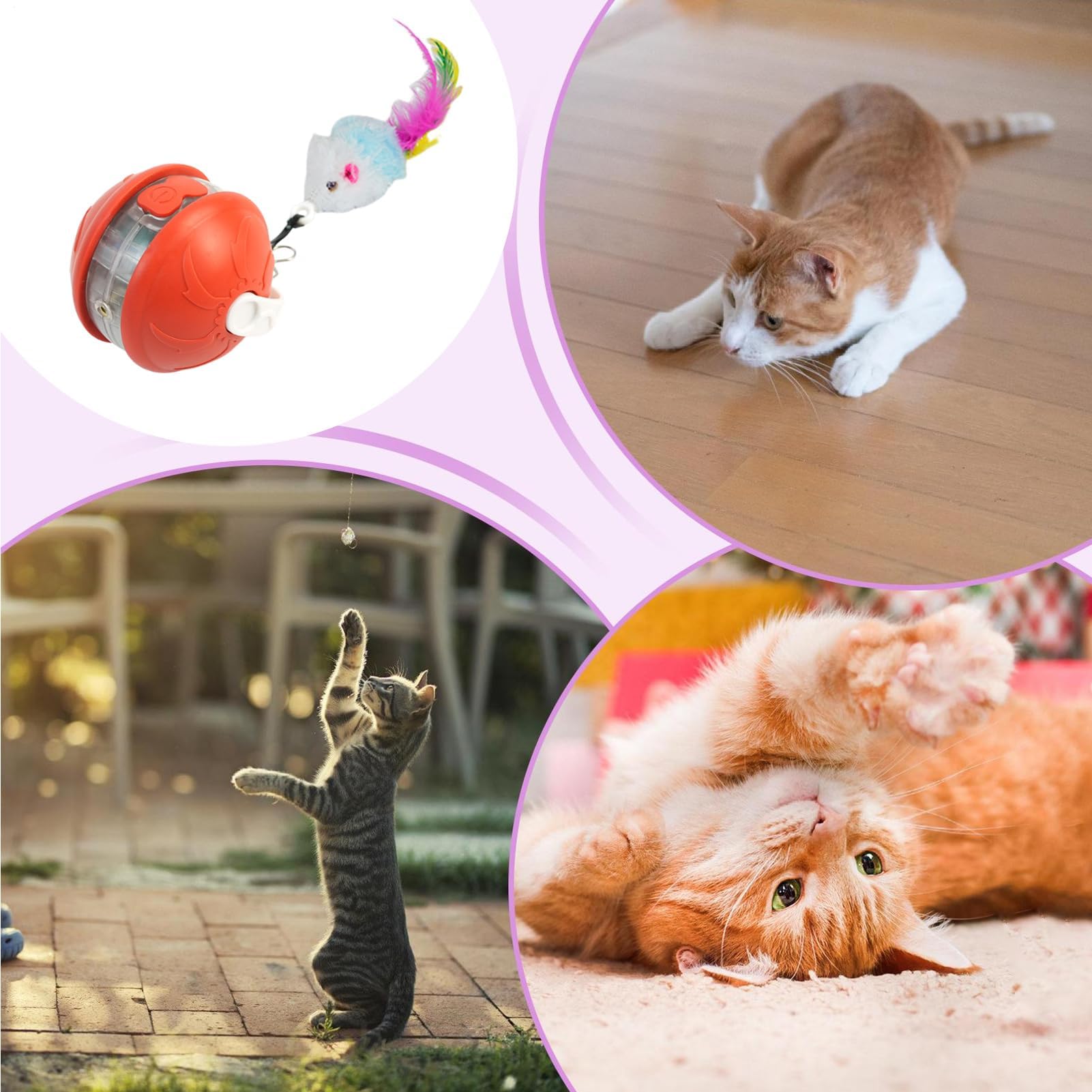 Juguetes para Gatos， Juguetes Inteligentes for Gatitos Bolas Automáticas | Accesorios de Entrenamiento Ejercicio for Mascotas Seguros y silenciosos(Red)