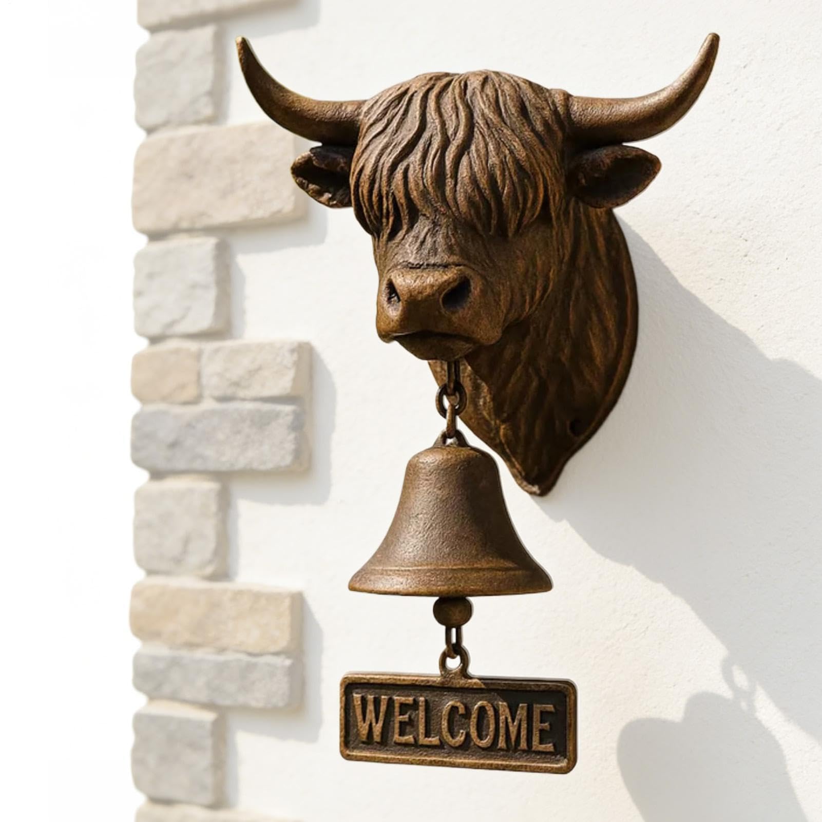 Carillon d'accueil extérieur en résine style vache pour décorer votre porche de ferme