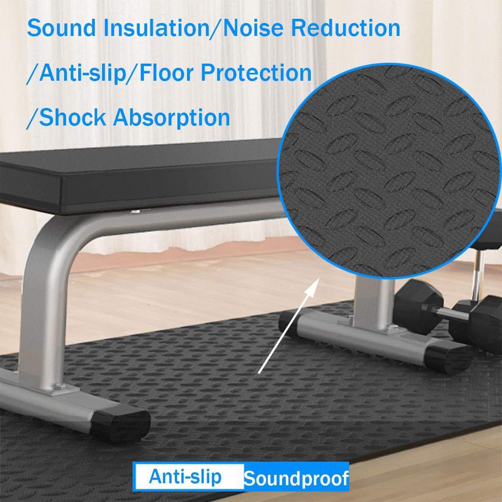 Tappetini Attrezzi Fitness Casa, Tappetino Insonorizzante Per Tapis Roulant, Tappetino Antivibrazione, Tappeto Antiscivolo Per Tapis Roulant, Fonoassorbente, Cyclette,Vogatori ,Nero,175*80cm