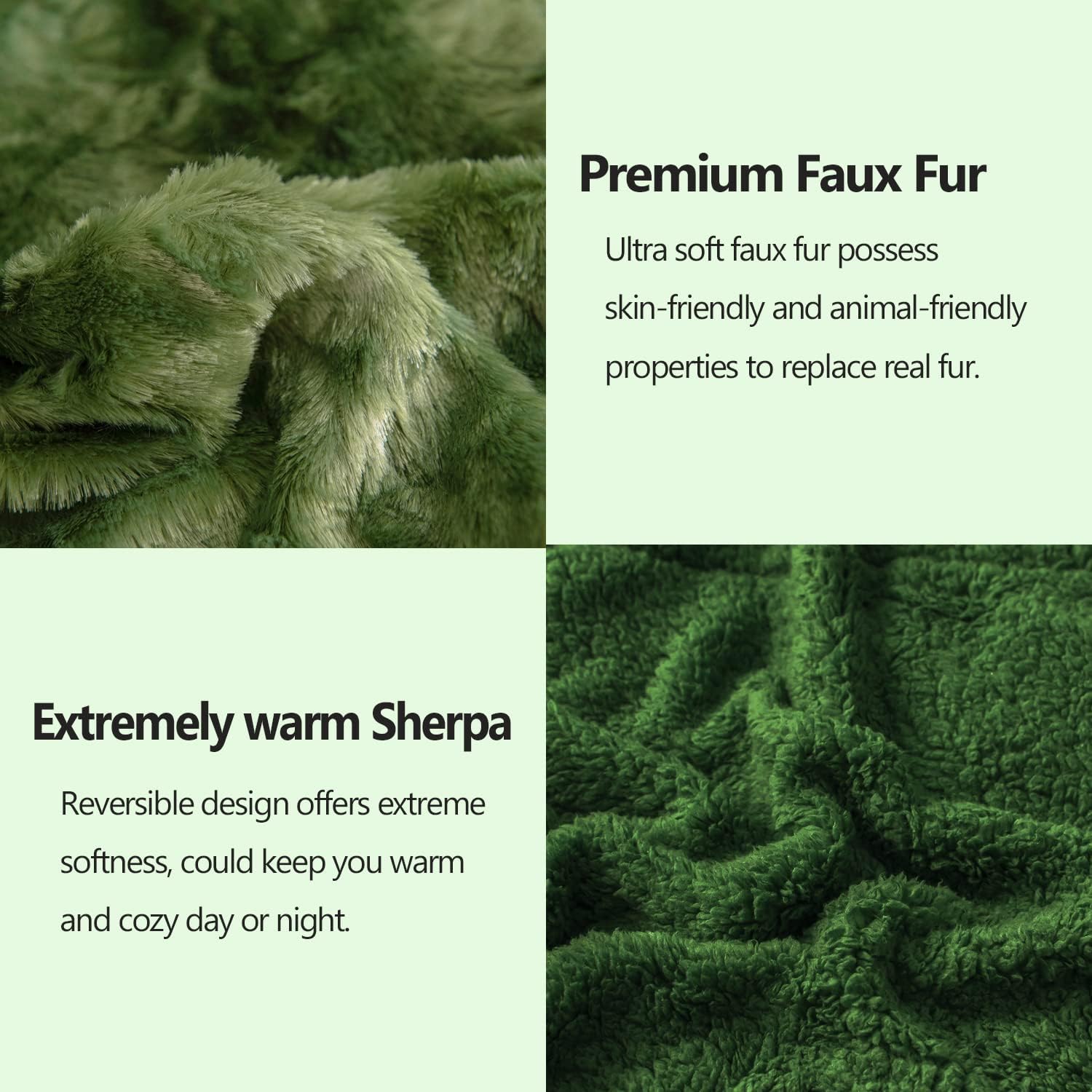 NEWCOSPLAY Super Soft Faux Fur Throw Blanket for Couch Green Sherpa Fuzzy Plush Warm Blanket for Sofa Bed (Green, Throw(50"x60")) - Image 5