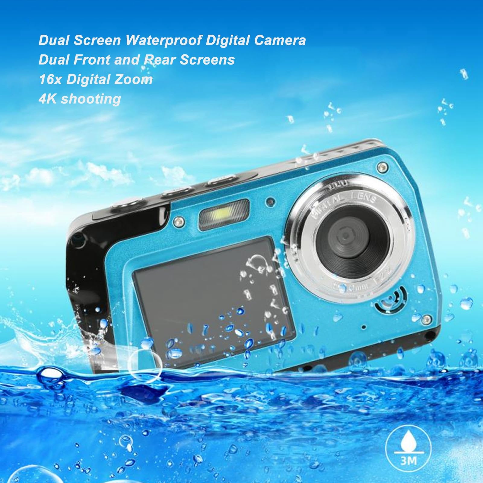 Caméra sous-marine, étanche, 10 mètres, mémoire de 64 Go, vidéo 4K, photo 48 MP, double écran, étanchéité IP68