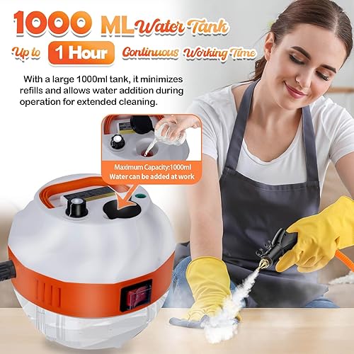 Miniatura 3 de HCCTWOOW - Limpiador de vapor de alta presión de 2500 W para limpieza, limpiador de vapor portátil de 33.8 fl oz para uso doméstico, vaporizador