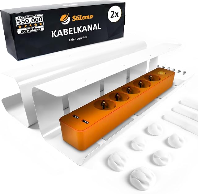 Kanał kablowy na biurko do porządku w miejscu pracy  organizacja przewodów na biurku  uchwyt na kable, wanna na kabel, zestaw 2 szt.  43 x 12 x 10 cm (biały)