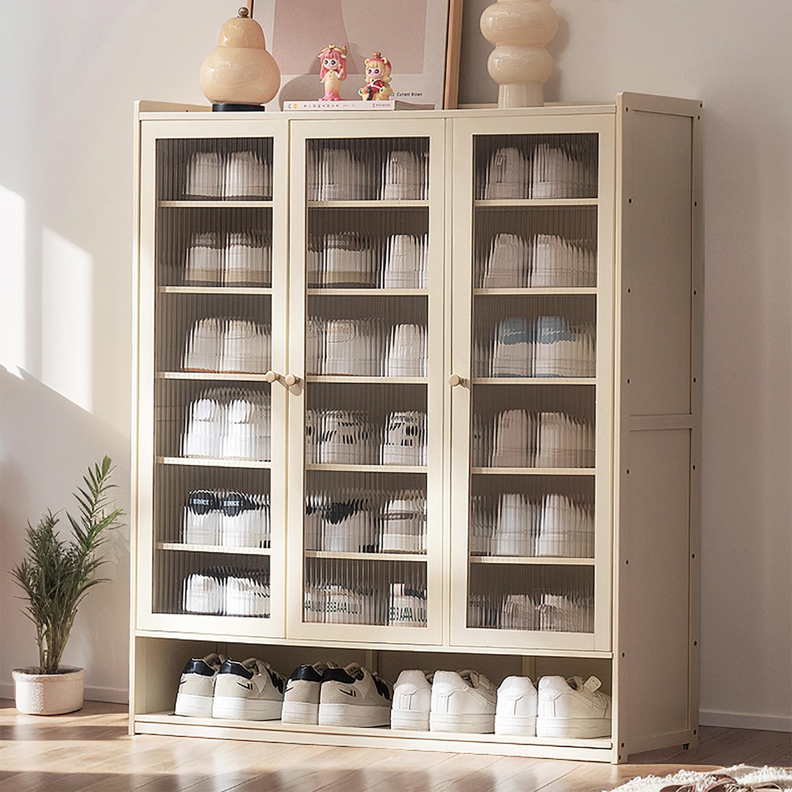 LMYSXAOZ Stylish 8-Tier Bamboo Shoe Cabinet Organizer with Clear Acrylic Door - Space-Saving Storage for Narrow Hallway, Living Room, Bedroom & Entryway Modern Cupboard Solution
