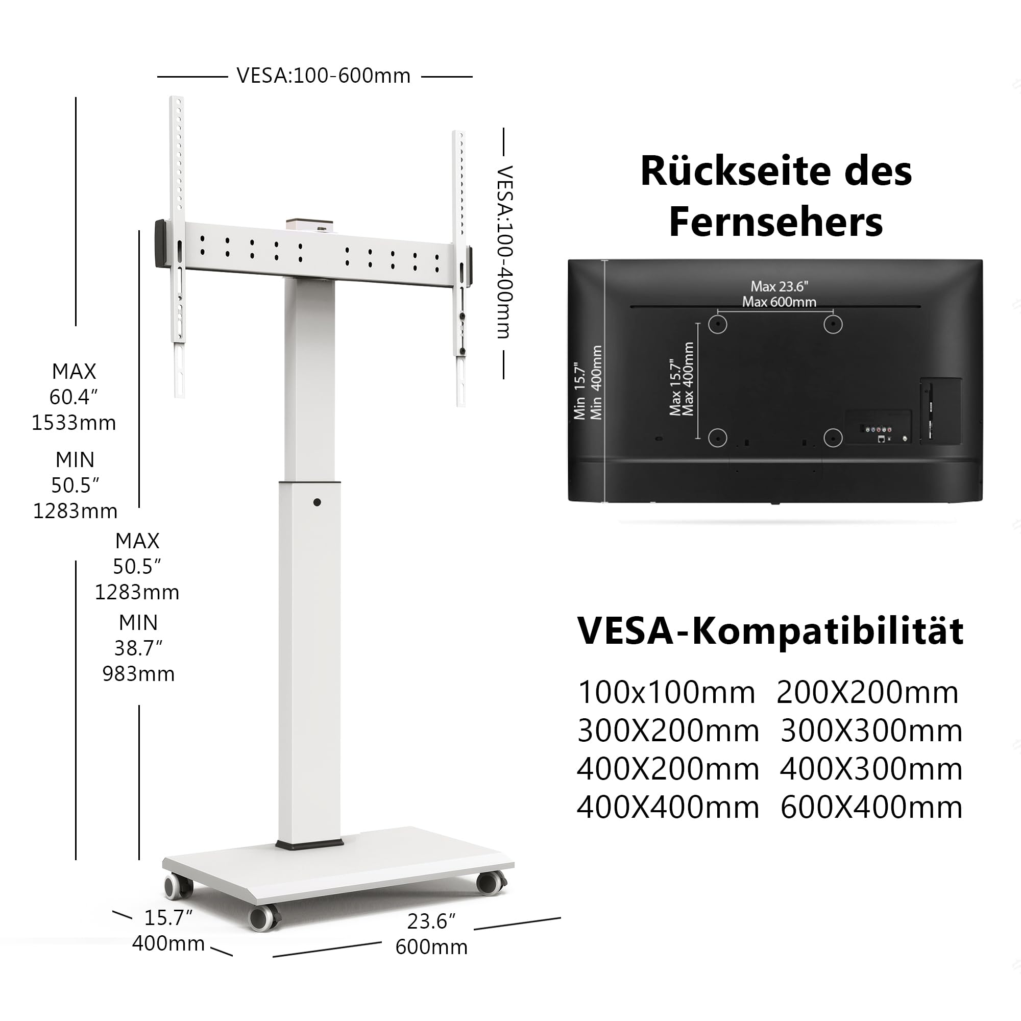 FITUEYES TV Ständer Rollbar TV Rollwagen für 32-75 Zoll Plasma/LCD/LED Fernseher-TV Bodenständer mit Rollen-Höhenverstellbar Schwenkbar bis zu 40kg VESA 600x400 mm