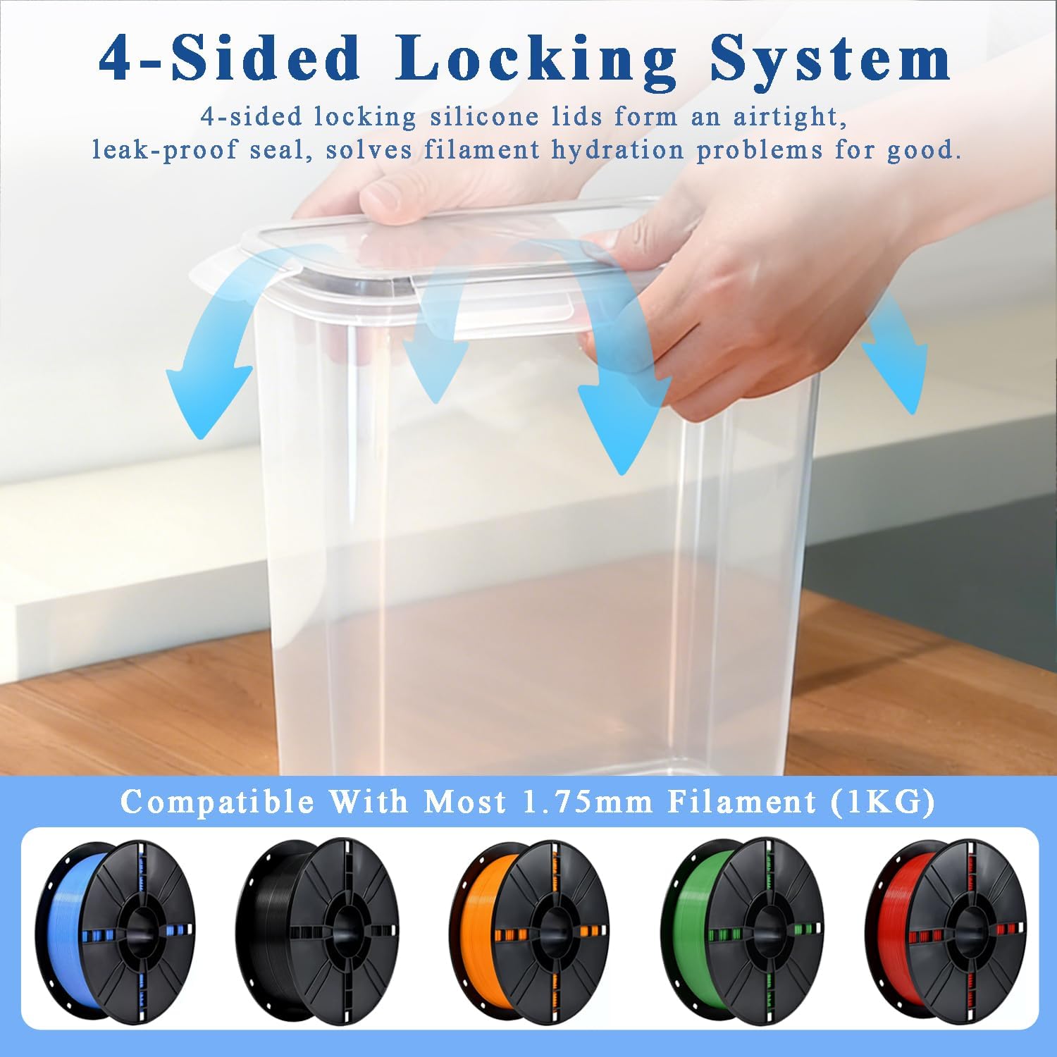 4 Pack Filament Storage Box, Filament Container for 3D Printing Filament with Desiccant & Labels, Water-Proof and Dust-Proof Dry Box, Stackable and Space-Saving 4.0L