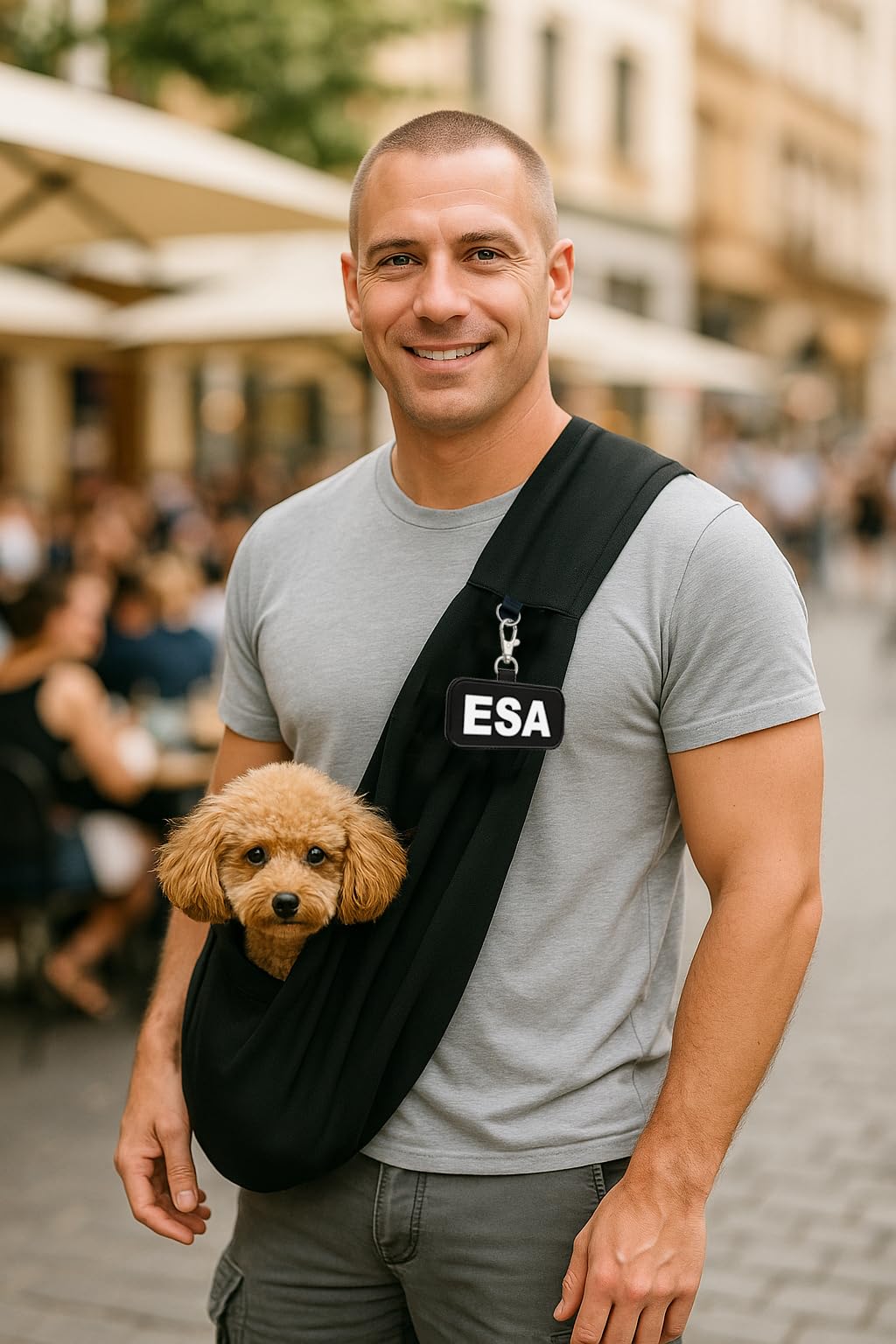 Small Emotional Support Dog Sling Carrier with ID Tag | EZ-Sling for Small Dogs | Includes Five ESA Handout Cards | Comfortable Alternative to