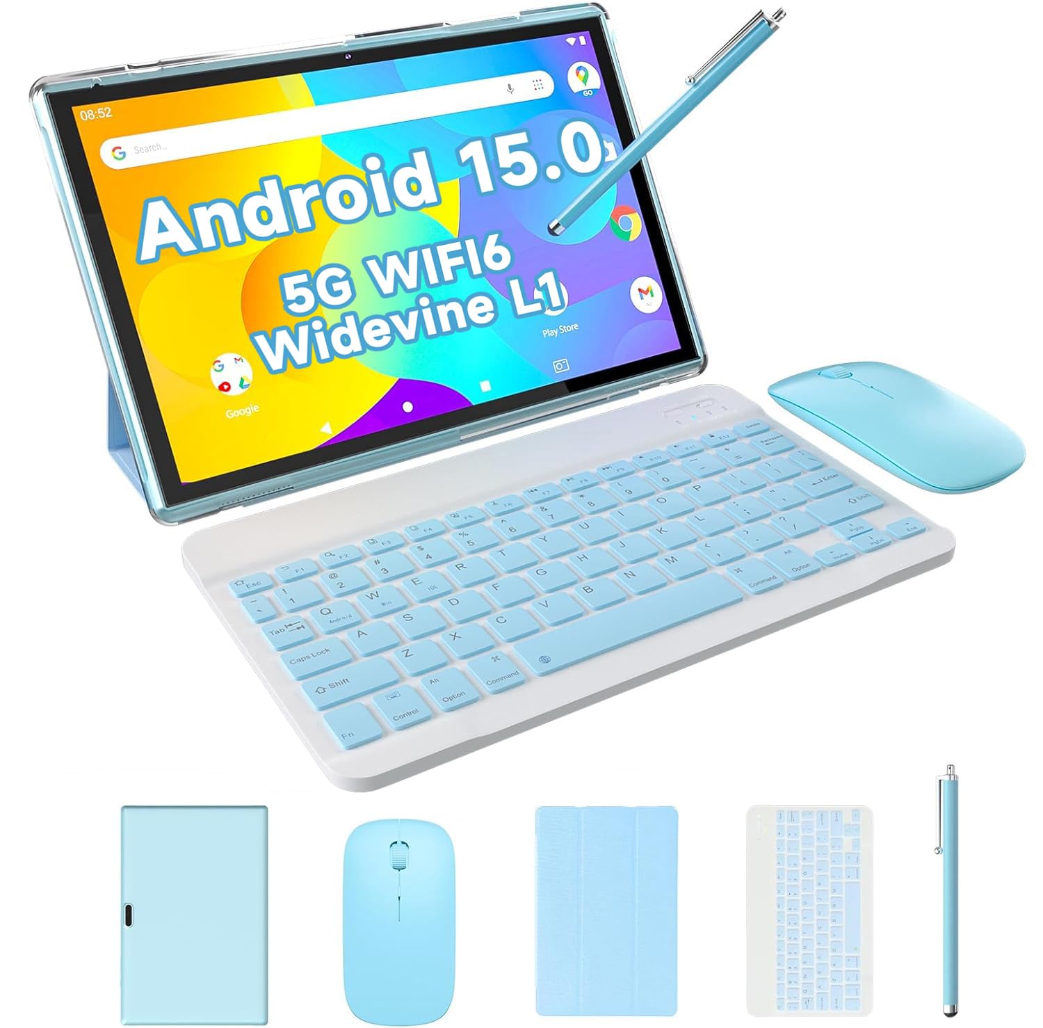ATOZEE 10 Inch Tablet 2 in 1 Android 15 Tablets with Keyboard 10 inch Tabletas, Include Mouse Stylus Pen Case, 6000mAh 8GB+32GB ROM 1TB Expandable Tableta, 2MP+8MP Dual Camera, WiFi-6 BT Tablet PC.