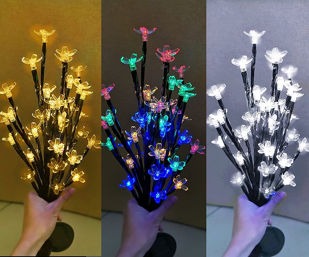 Luci solari da giardino a energia solare, a forma di fiore di ciliegio, 20 luci a LED impermeabili per vialetti, prati, cortili, passerelle, decorazioni natalizie, 3 pezzi