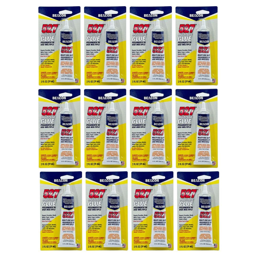 BEACON 527 Multi-Use Glue for Ceramics, China, Metal & More - Quick-Dry, Waterproof & Weatherproof Adhesive, 2-Ounce, 12-Pack